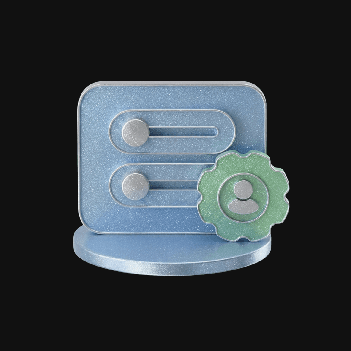 Control panel with toggles and user gear representing sub-accounts